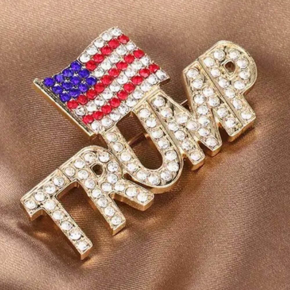 Trump American Flag Crystal Rhinestone Brooch Pin